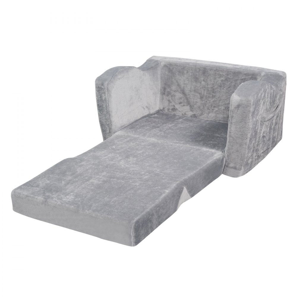 VEVOR Kids Couch, Toddler Chairs Comfy, 2-in-1 Toddler Couch Sofa Bed Fold Out, Convertible Sofa to Lounger, Kids Chair Seat Playroom Furniture for Kids Girls & Boys, Grey
