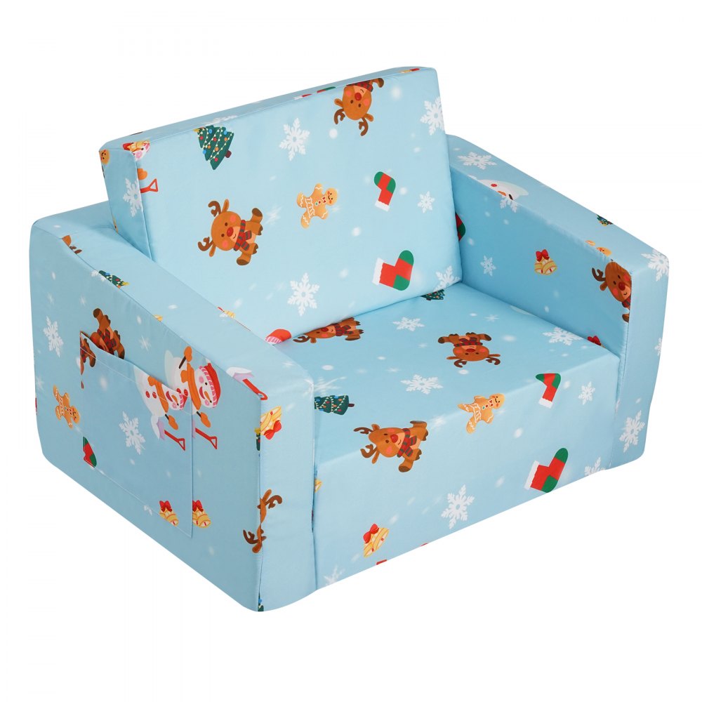 VEVOR Kids Couch, 2-in-1 Toddler Chairs Comfy, Toddler Couch Sofa Bed Fold Out, Convertible Sofa to Lounger, Kids Chair Seat Playroom Furniture for Kids Girls & Boys, Sky Blue