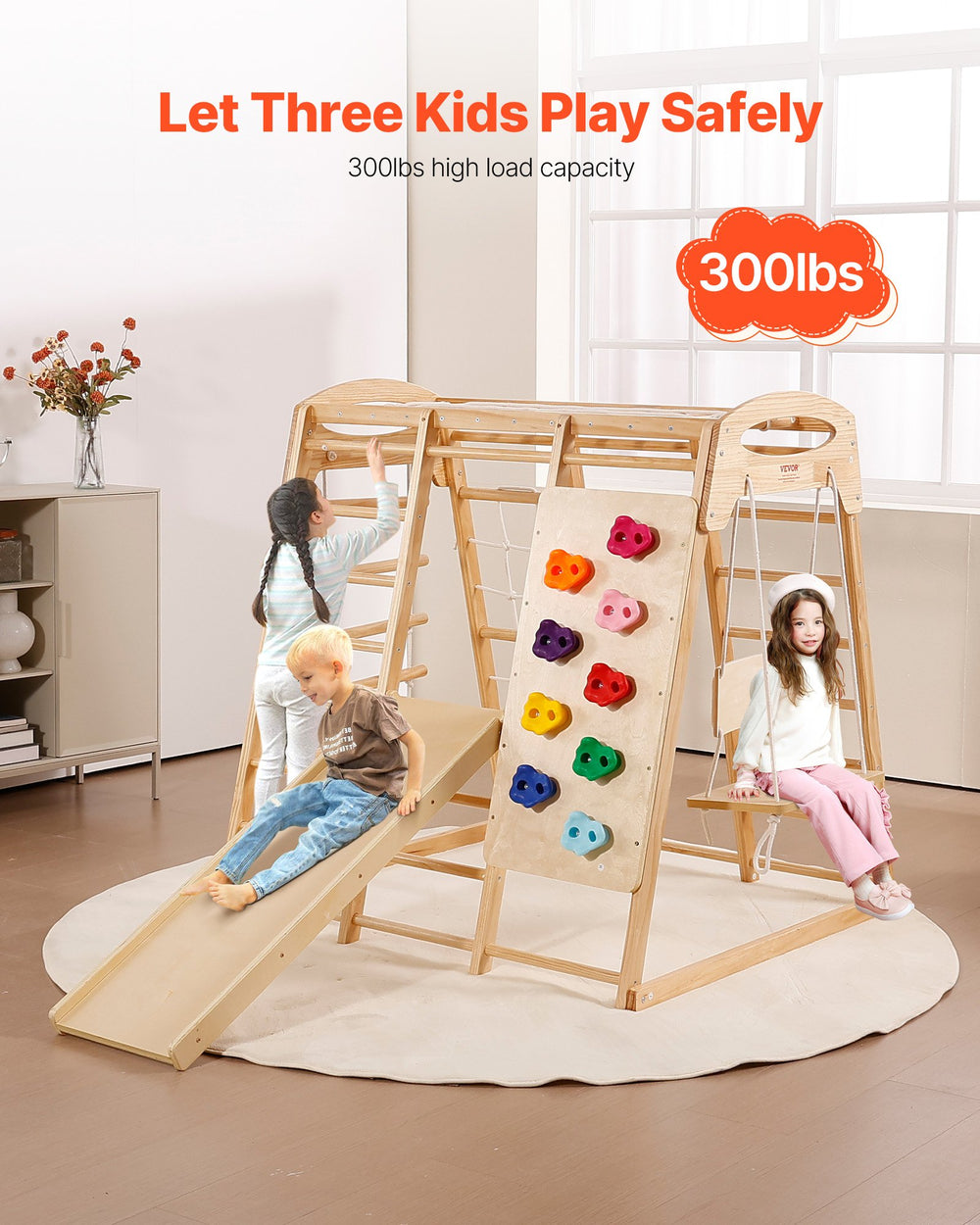 VEVOR Indoor Jungle Gym 7-in-1 - lifestyle image with kids playing