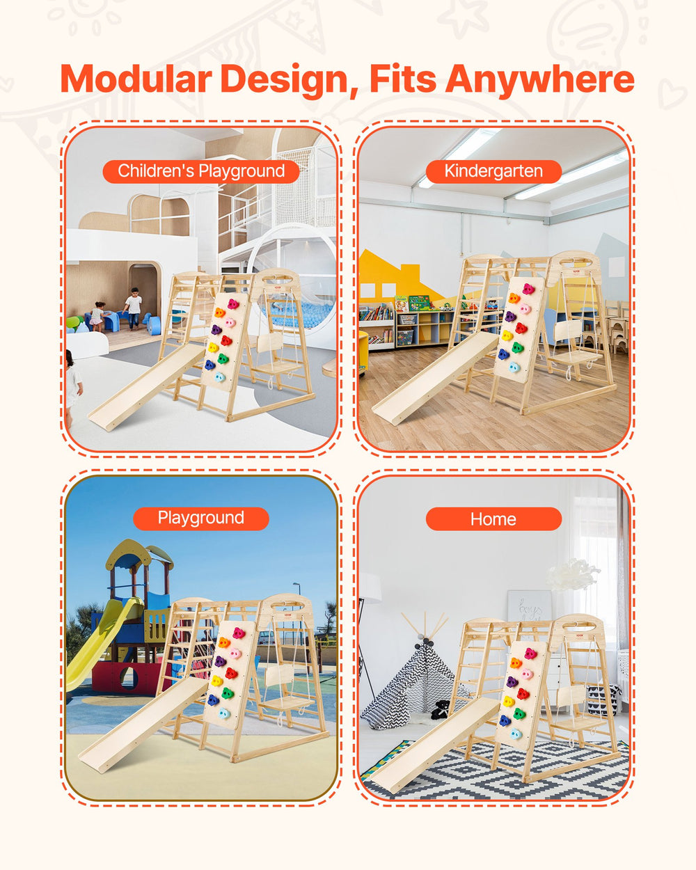 VEVOR Indoor Jungle Gym 7-in-1 - modular design fits anywhere (children's playground, kindergarten, playground, home)