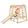 VEVOR Indoor Jungle Gym, 7-in-1 Toddler Indoor Playground, 47.2 x 58 x 56 inch, with Wood and Rope Ladder, Net Ladder, Swing, Monkey Bar, Slide, Climbing Wall, Wooden Indoor Climbing Toys for Kids
