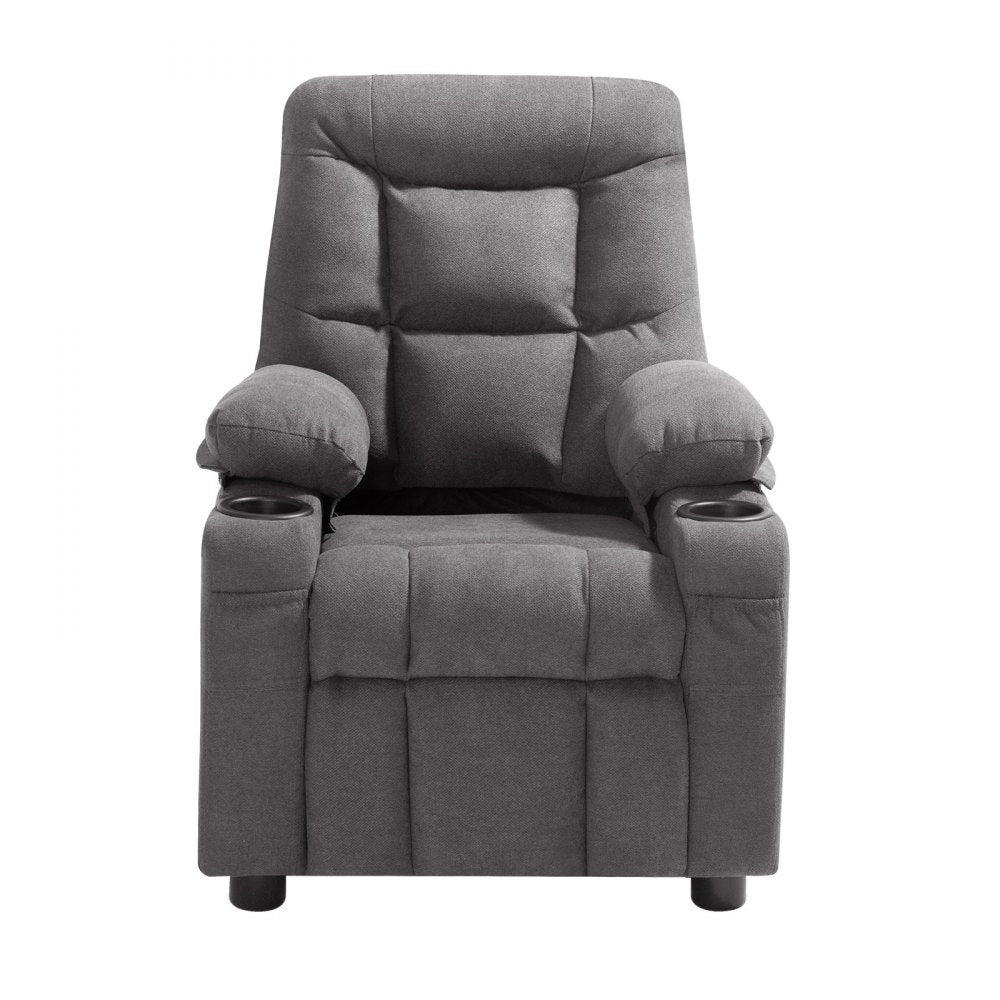 VEVOR Kids Recliner Chair, Toddler Lounger with Cup Holders & Pockets, 107° to 126° Adjustable Back, Breathable Polyester Upholstery Reclining Sofa with Foot-rest, for Boys and Girls, Children (Gray)