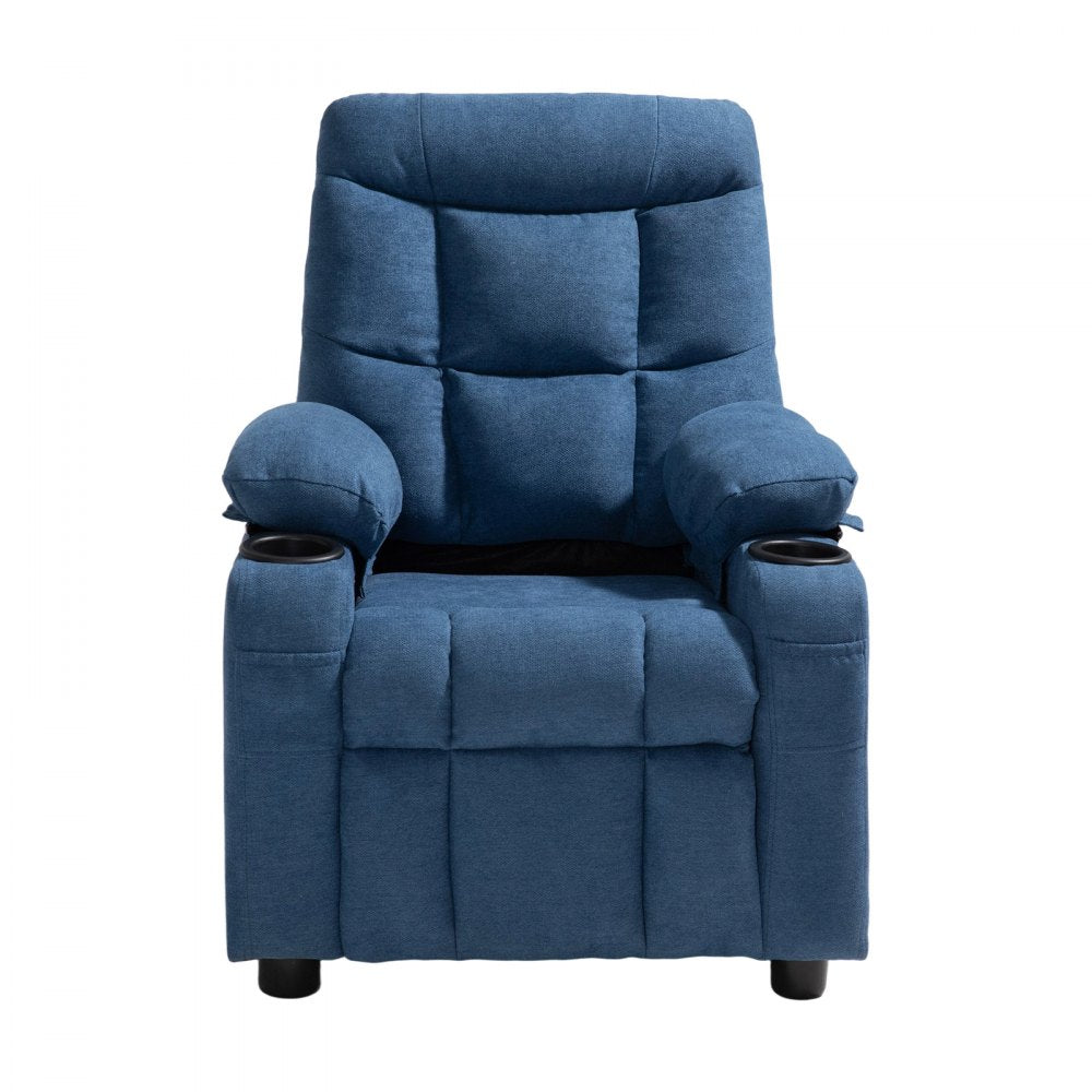 VEVOR Kids Reclining Chair, Toddler Recliner with Cup Holders and Pockets, 107° to 126° Adjustable Backrest, Breathable Polyester Fabric Recliner Couch with Footrest, for Boys & Girls, Children(Blue)