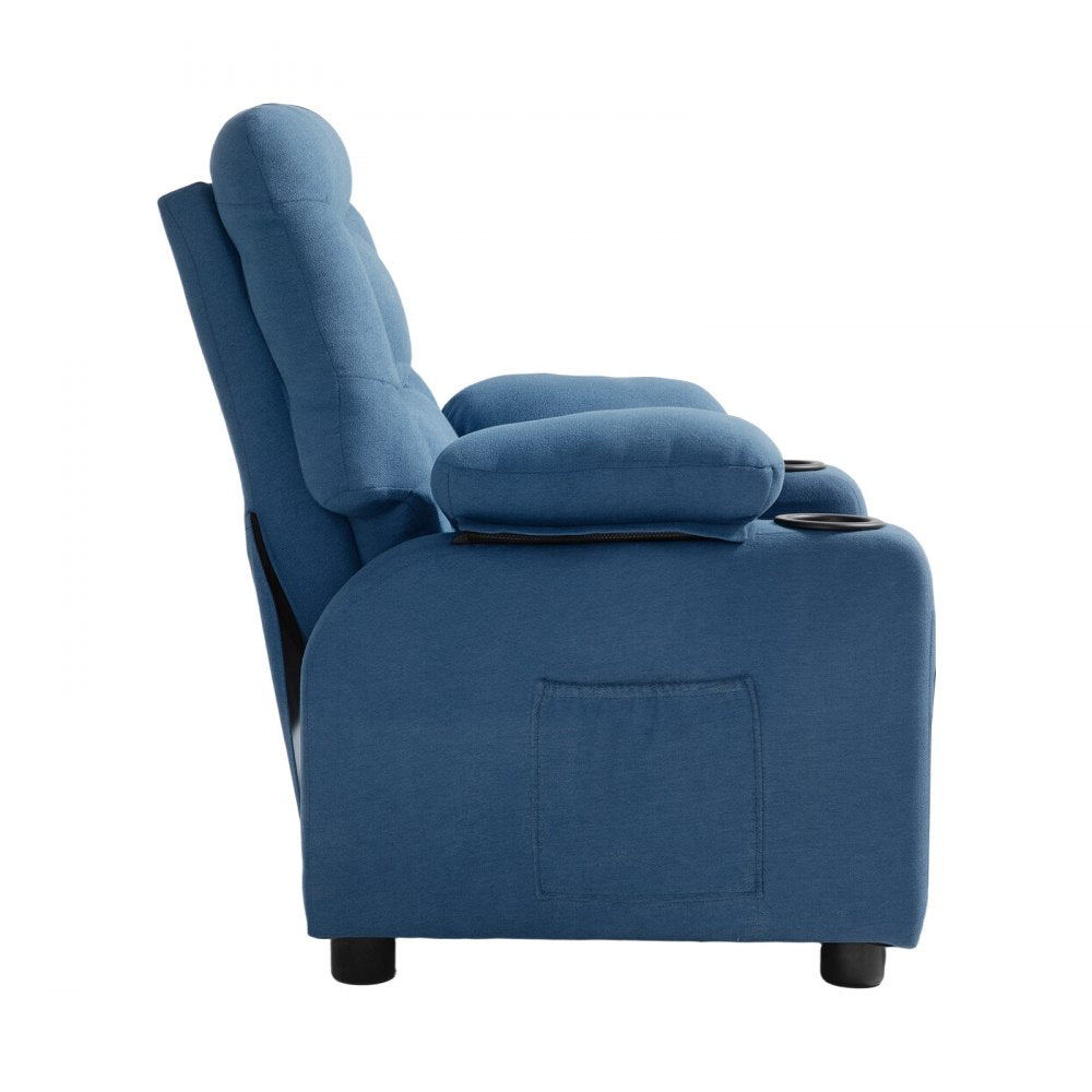 VEVOR Kids Reclining Chair, Toddler Recliner with Cup Holders and Pockets, 107° to 126° Adjustable Backrest, Breathable Polyester Fabric Recliner Couch with Footrest, for Boys & Girls, Children(Blue)