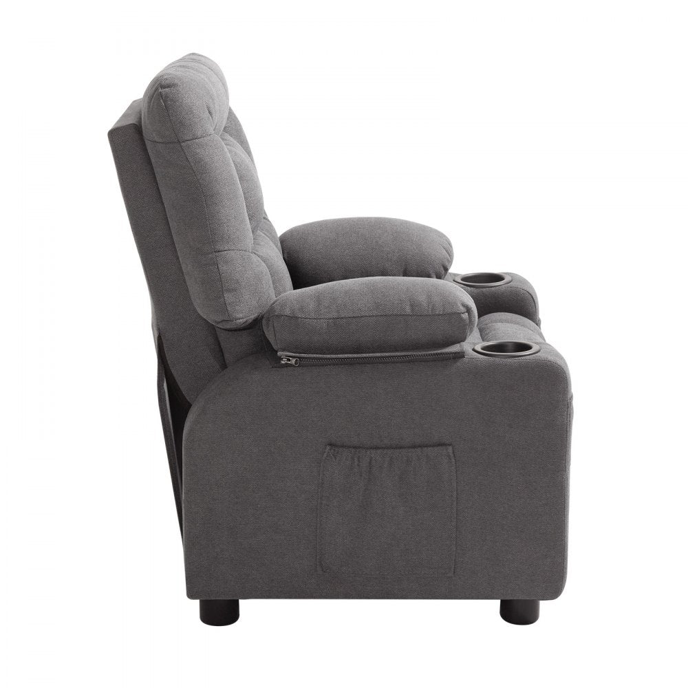 VEVOR Kids Reclining Chair, Toddler Recliner with Cup Holders and Pockets, 107° to 126° Adjustable Backrest, Breathable Polyester Fabric Recliner Couch with Footrest, for Boys & Girls, Children(Grey)