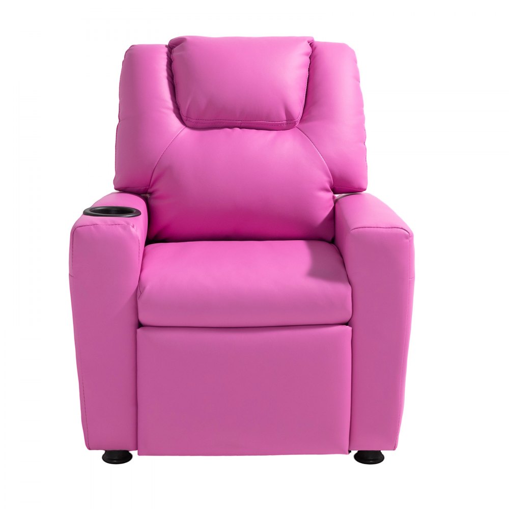 VEVOR Kids Reclining Chair, Toddler Recliner with Cup Holder, 101° to 121° Adjustable Backrest, Easy-to-Clean PU Leather Recliner Couch with Footrest, 90 lbs Load, for Boys & Girls, Children (Pink)