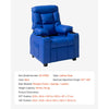VEVOR Kids Reclining Chair, Toddler Recliner with Cup Holders and Pockets, 107° to 126° Adjustable Backrest, Easy-to-Clean PU Leather Recliner Couch with Footrest, for Boys & Girls, Children (Blue)
