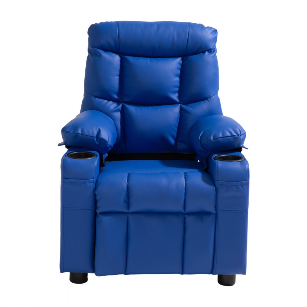 VEVOR Kids Reclining Chair, Toddler Recliner with Cup Holders and Pockets, 107° to 126° Adjustable Backrest, Easy-to-Clean PU Leather Recliner Couch with Footrest, for Boys & Girls, Children (Blue)