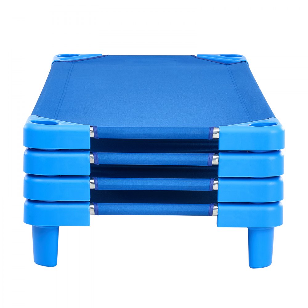 VEVOR Stackable Kiddie Cot, Pack of 4,  Portable Toddler Nap Cots, Standard Size 52" L x 23" W Daycare Cots for Kids, Preschool Classroom Daycare Beds for Sleeping, Resting, Naptime, Blue