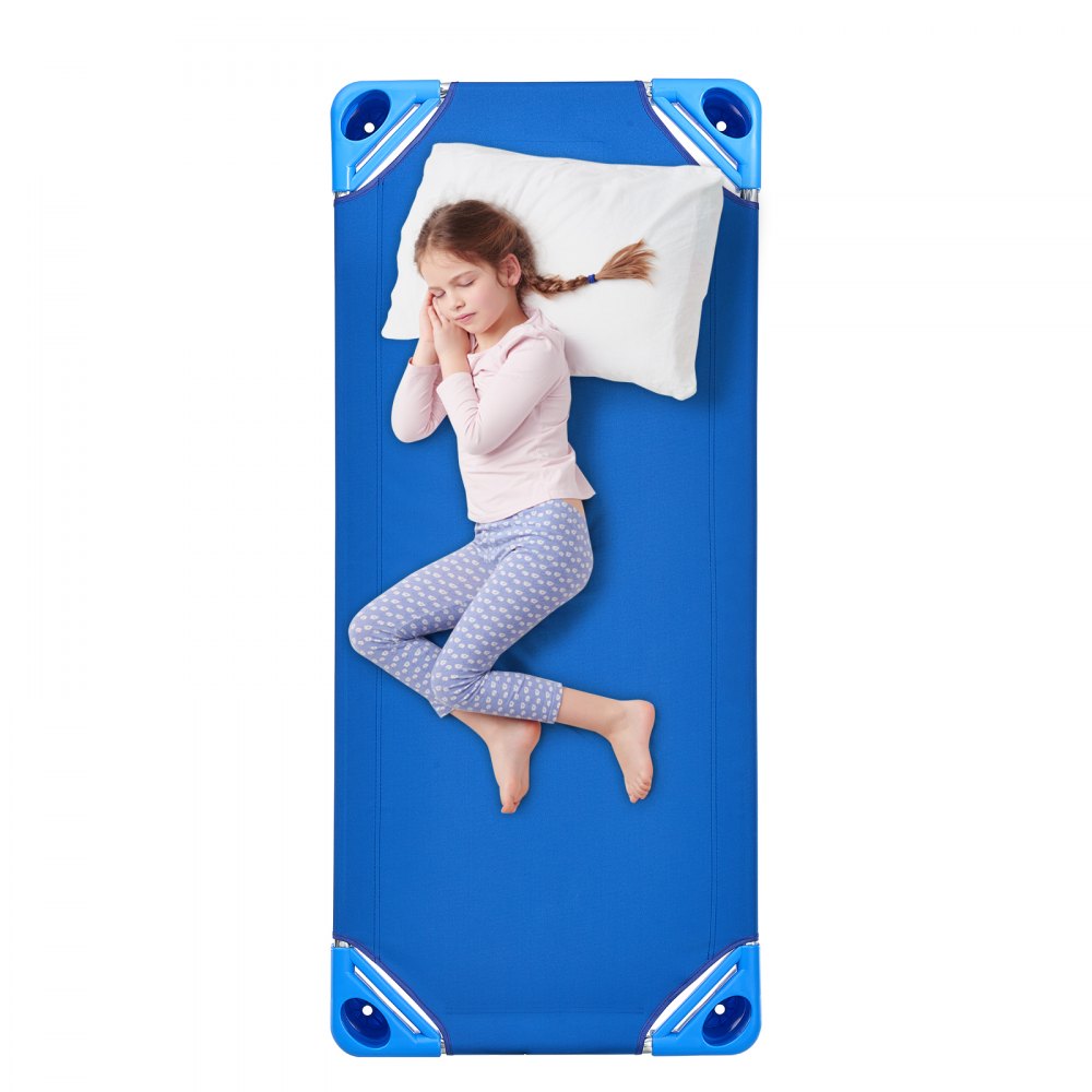 VEVOR Stackable Kiddie Cot, Pack of 6,  Portable Toddler Nap Cots, Standard Size 52" L x 23" W Daycare Cots for Kids, Preschool Classroom Daycare Beds for Sleeping, Resting, Naptime, Blue