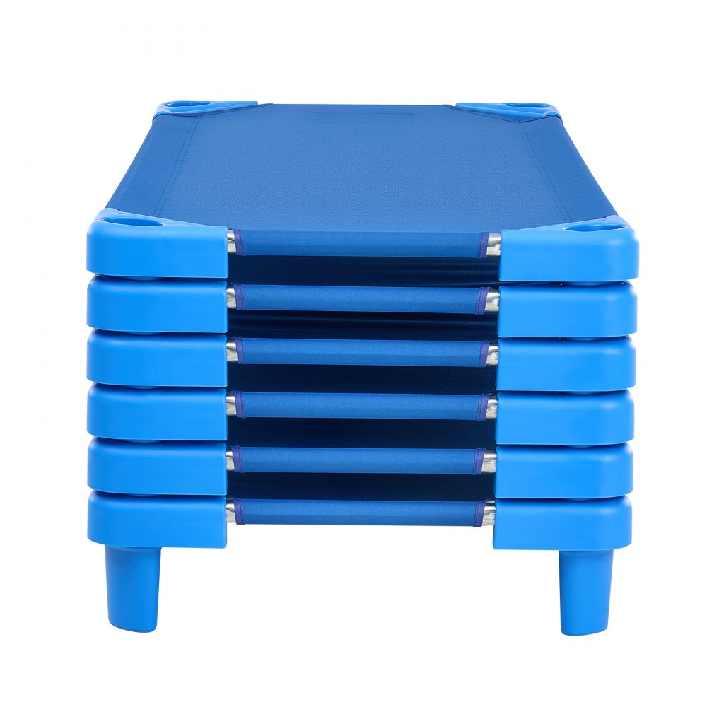 VEVOR Stackable Kiddie Cot, Pack of 6,  Portable Toddler Nap Cots, Standard Size 52" L x 23" W Daycare Cots for Kids, Preschool Classroom Daycare Beds for Sleeping, Resting, Naptime, Blue