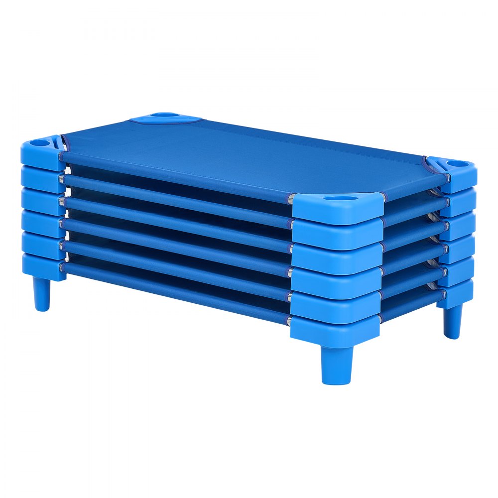 VEVOR Stackable Kiddie Cot, Pack of 6,  Portable Toddler Nap Cots, Standard Size 40" L x 23" W Daycare Cots for Kids, Preschool Classroom Daycare Beds for Sleeping, Resting, Naptime, Blue