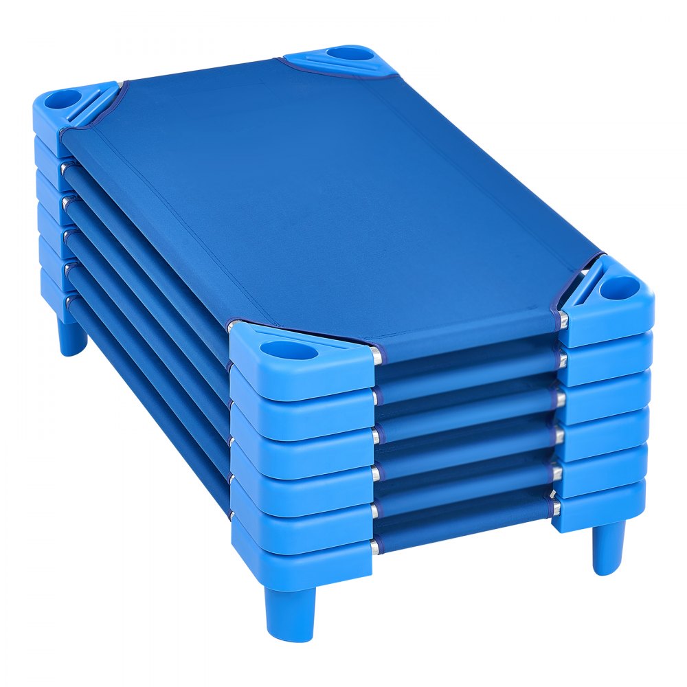 VEVOR Stackable Kiddie Cot, Pack of 6,  Portable Toddler Nap Cots, Standard Size 40" L x 23" W Daycare Cots for Kids, Preschool Classroom Daycare Beds for Sleeping, Resting, Naptime, Blue