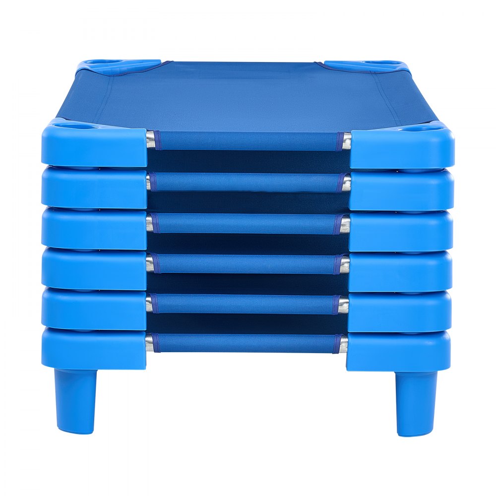 VEVOR Stackable Kiddie Cot, Pack of 6,  Portable Toddler Nap Cots, Standard Size 40" L x 23" W Daycare Cots for Kids, Preschool Classroom Daycare Beds for Sleeping, Resting, Naptime, Blue