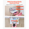 VEVOR Kids Study Chair and Desk Set, Study Desk and Chair for Kids with Bookshelf and Storage Drawer, Adjustable Height Kids Study Desk with Chair, Children Study Table for Bedroom & Study Room, Pink