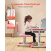 VEVOR Kids Study Chair and Desk Set, Study Desk and Chair for Kids with Bookshelf and Storage Drawer, Adjustable Height Kids Study Desk with Chair, Children Study Table for Bedroom & Study Room, Pink