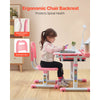VEVOR Kids Study Chair and Desk Set, Study Desk and Chair for Kids with Table Lamp, Adjustable Height & 0-40° Tilted Desktop Kids Desk and Chair, Children Study Table for Bedroom & Study Room, Pink