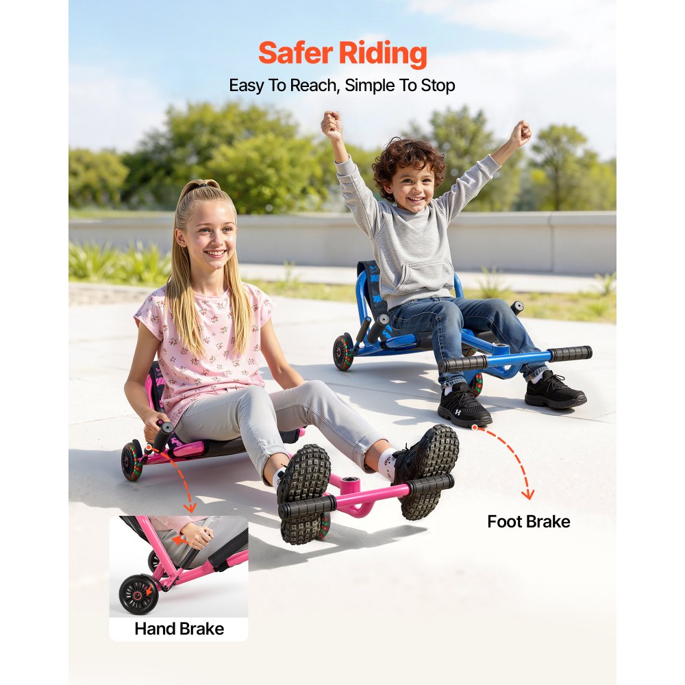 VEVOR Ride on Scooter 150 lbs Swing Side-to-Side for Amazing Riding Pink, for Ages 4+, Powered by Zig-Zag Motion, Ride on Toy with 3 Adjustable Length, Brake Lever, Hard Surface Indoor & Outdoor