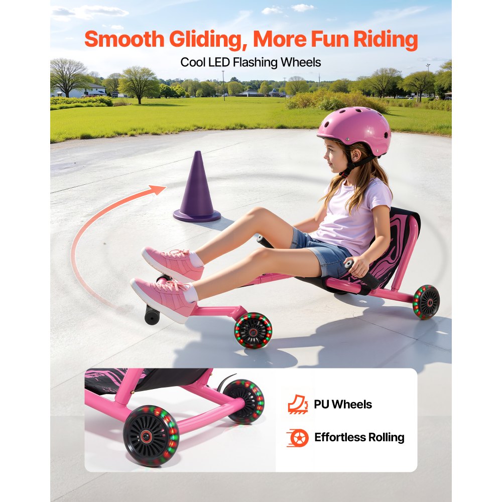VEVOR Ride on Scooter 150 lbs Swing Side-to-Side for Amazing Riding Pink, for Ages 4+, Powered by Zig-Zag Motion, Ride on Toy with 3 Adjustable Length, Brake Lever, Hard Surface Indoor & Outdoor