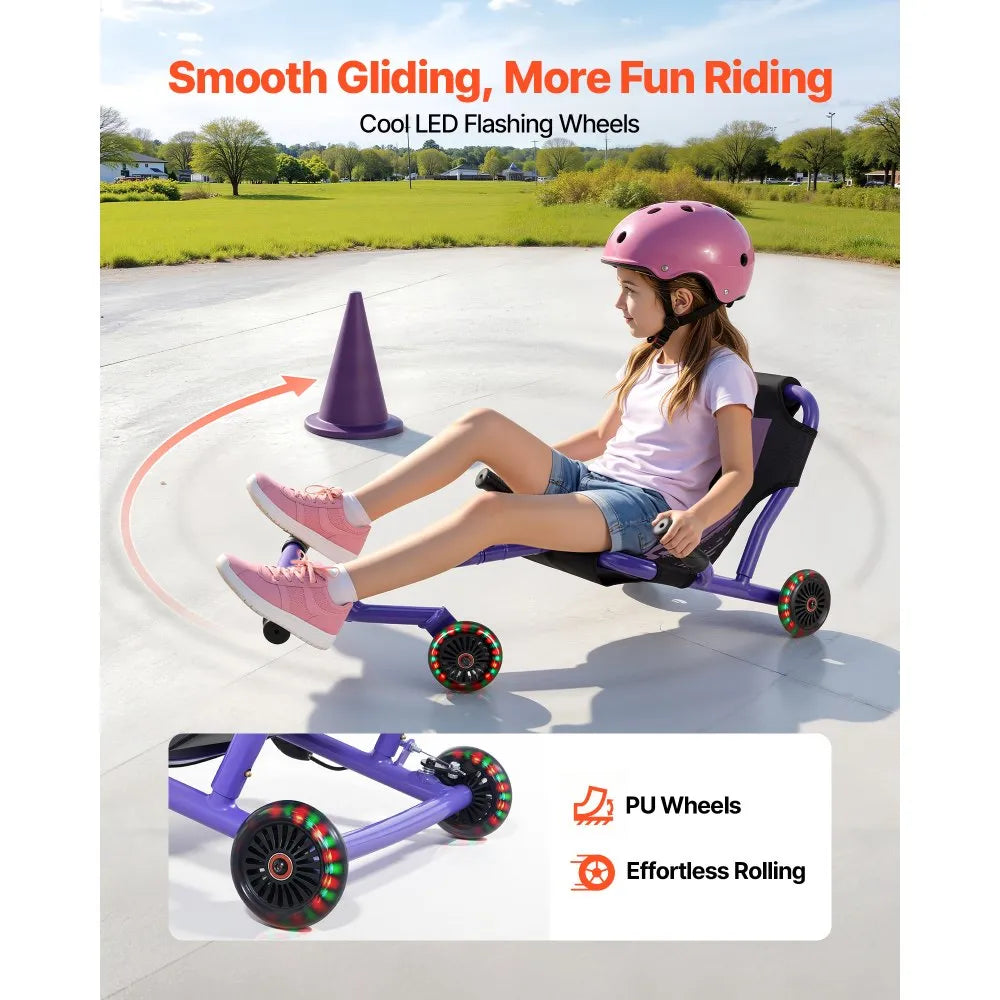 VEVOR Ride on Scooter 150 lbs Swing Side-to-Side for Amazing Riding Purple, for Ages 4+, Powered by Zig-Zag Motion, Ride on Toy with 3 Adjustable Length, Hand Brake, for Hard Surface Indoor & Outdoor
