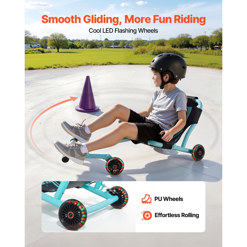 VEVOR Ride on Scooter 150 lbs Swing Side-to-Side for Amazing Riding Green, for Ages 4+, Powered by Zig-Zag Motion, Ride on Toy with 3 Adjustable Length, Hand Brake, for Hard Surface Indoor & Outdoor
