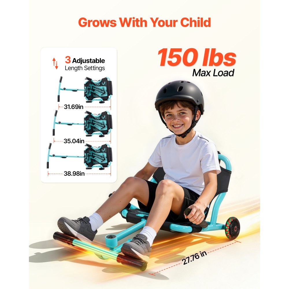 VEVOR Ride on Scooter 150 lbs Swing Side-to-Side for Amazing Riding Green, for Ages 4+, Powered by Zig-Zag Motion, Ride on Toy with 3 Adjustable Length, Hand Brake, for Hard Surface Indoor & Outdoor