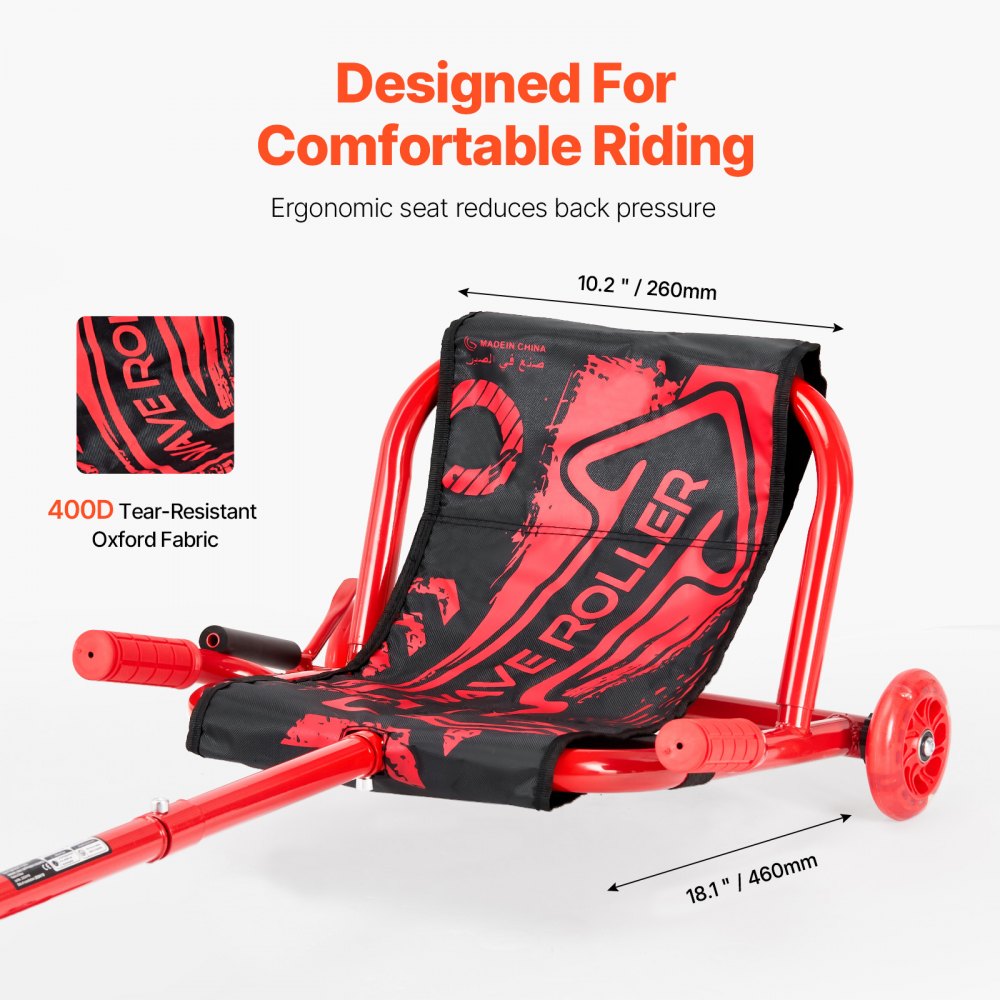 VEVOR Ride on Scooter 132 lbs Swing Side-to-Side for Amazing Riding Red, for Ages 4+, Powered by Zig-Zag Motion, Ride on Drifting Toy, with Adjustable Length, for Hard Surface, Indoor & Outdoor