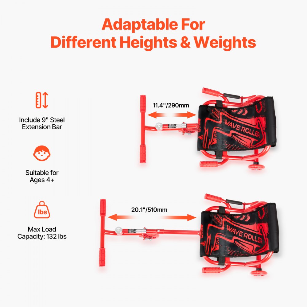 VEVOR Ride on Scooter, Load Capacity of 132 lbs, Swing Side-to-Side for Amazing Ride Powered by Zig-Zag Motion, Ride on Drifting Toy for Ages 4+, Rides on Any Hard Surface for Indoor & Outdoor, Red