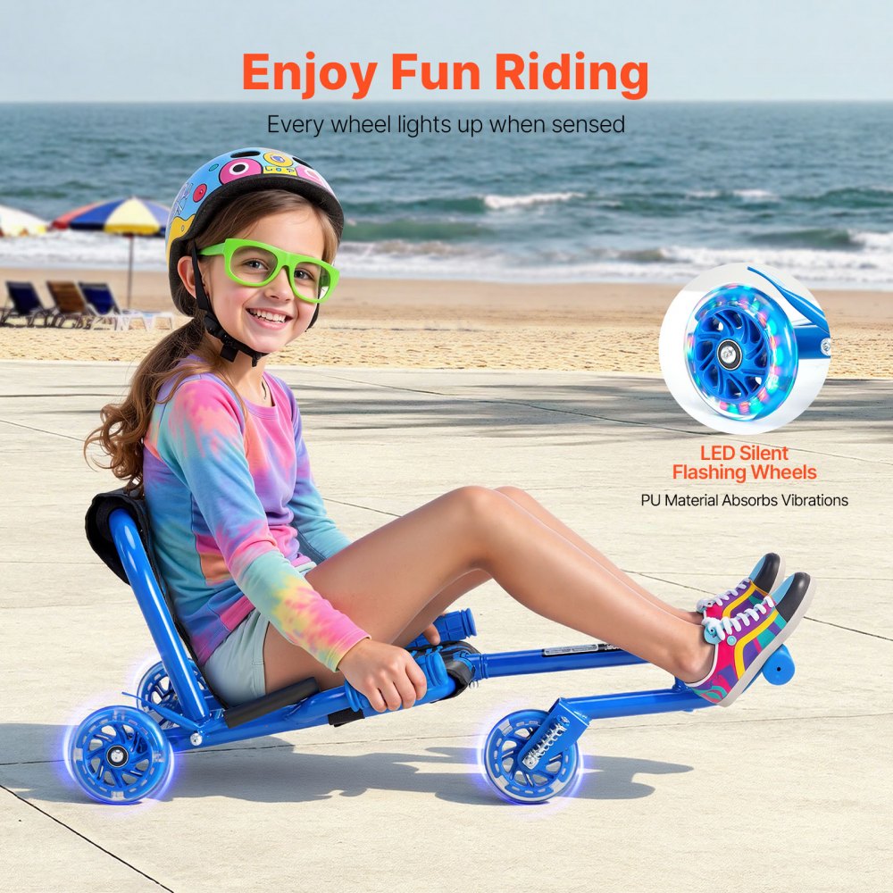VEVOR Ride on Scooter 132 lbs Swing Side-to-Side for Amazing Riding Blue, for Ages 4+, Powered by Zig-Zag Motion, Ride on Drifting Toy, with Adjustable Length, for Hard Surface, Indoor & Outdoor