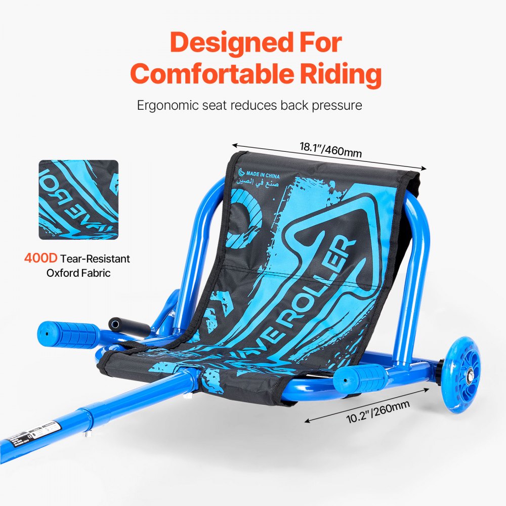 VEVOR Ride on Scooter 132 lbs Swing Side-to-Side for Amazing Riding Blue, for Ages 4+, Powered by Zig-Zag Motion, Ride on Drifting Toy, with Adjustable Length, for Hard Surface, Indoor & Outdoor