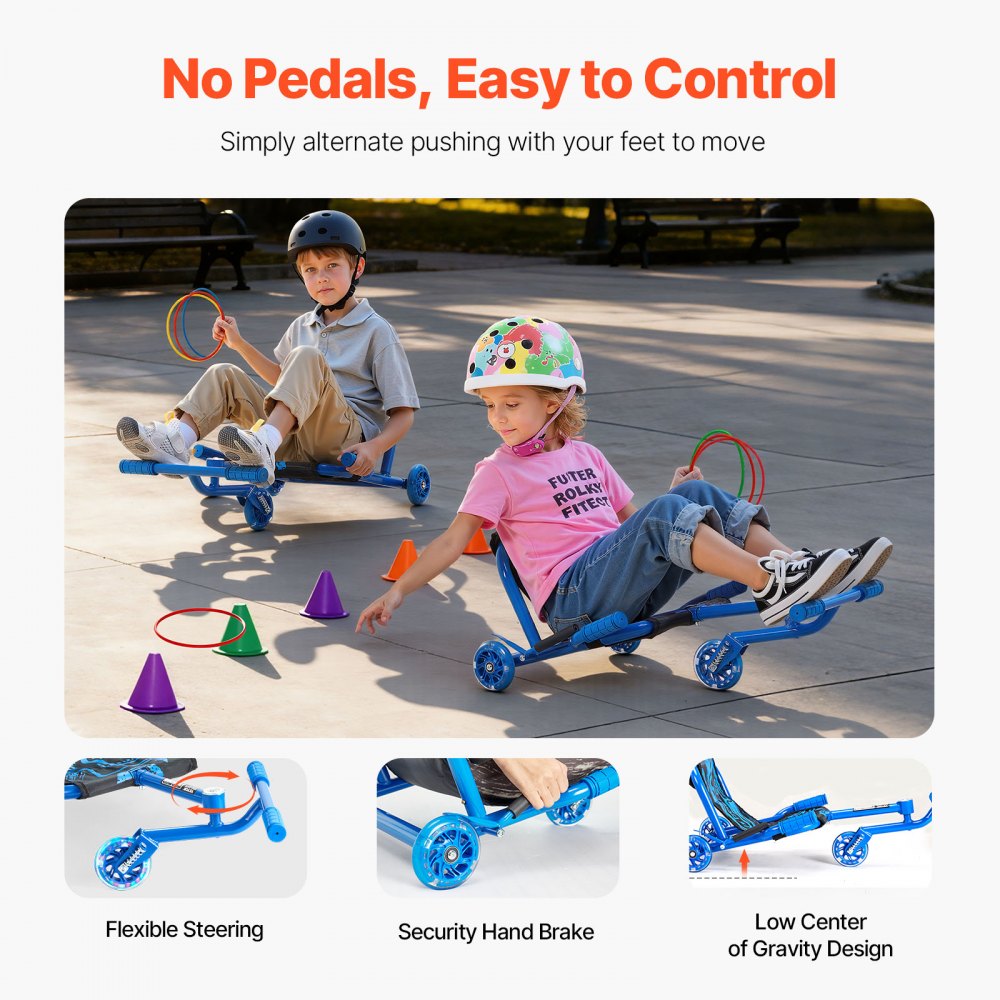 VEVOR Ride on Scooter 132 lbs Swing Side-to-Side for Amazing Riding Blue, for Ages 4+, Powered by Zig-Zag Motion, Ride on Drifting Toy, with Adjustable Length, for Hard Surface, Indoor & Outdoor