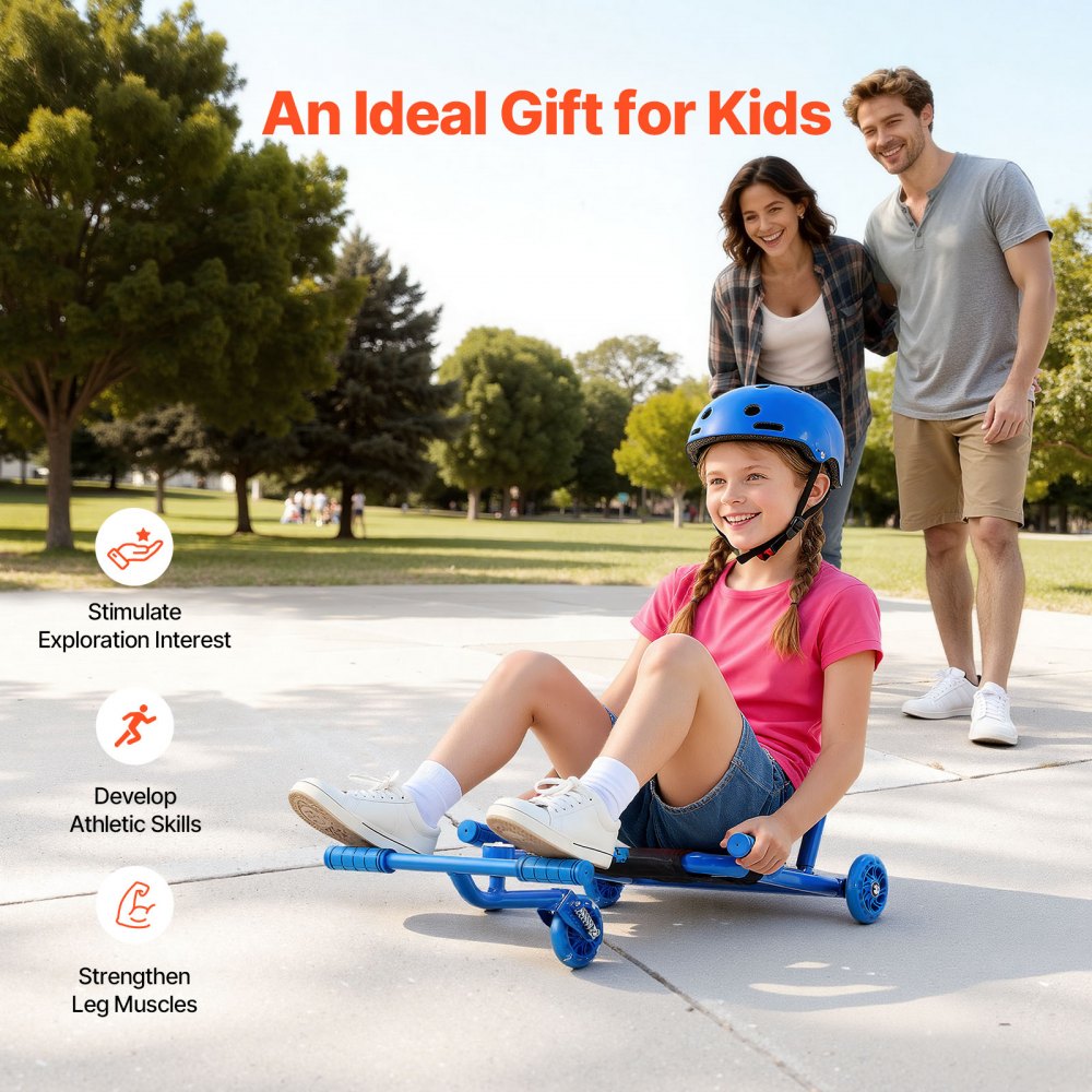 VEVOR Ride on Scooter 132 lbs Swing Side-to-Side for Amazing Riding Blue, for Ages 4+, Powered by Zig-Zag Motion, Ride on Drifting Toy, with Adjustable Length, for Hard Surface, Indoor & Outdoor