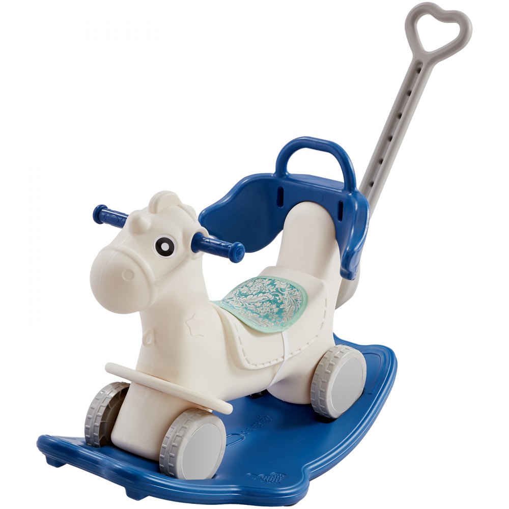 VEVOR 4 in 1 Rocking Horse for Toddlers 1-3 Years, Baby Rocking Horse with Detachable Balance Board, Push Handle and 4 Smooth Wheels, Support up to HDPE 80 lbs Kids Ride on Toy with Sound, Blue