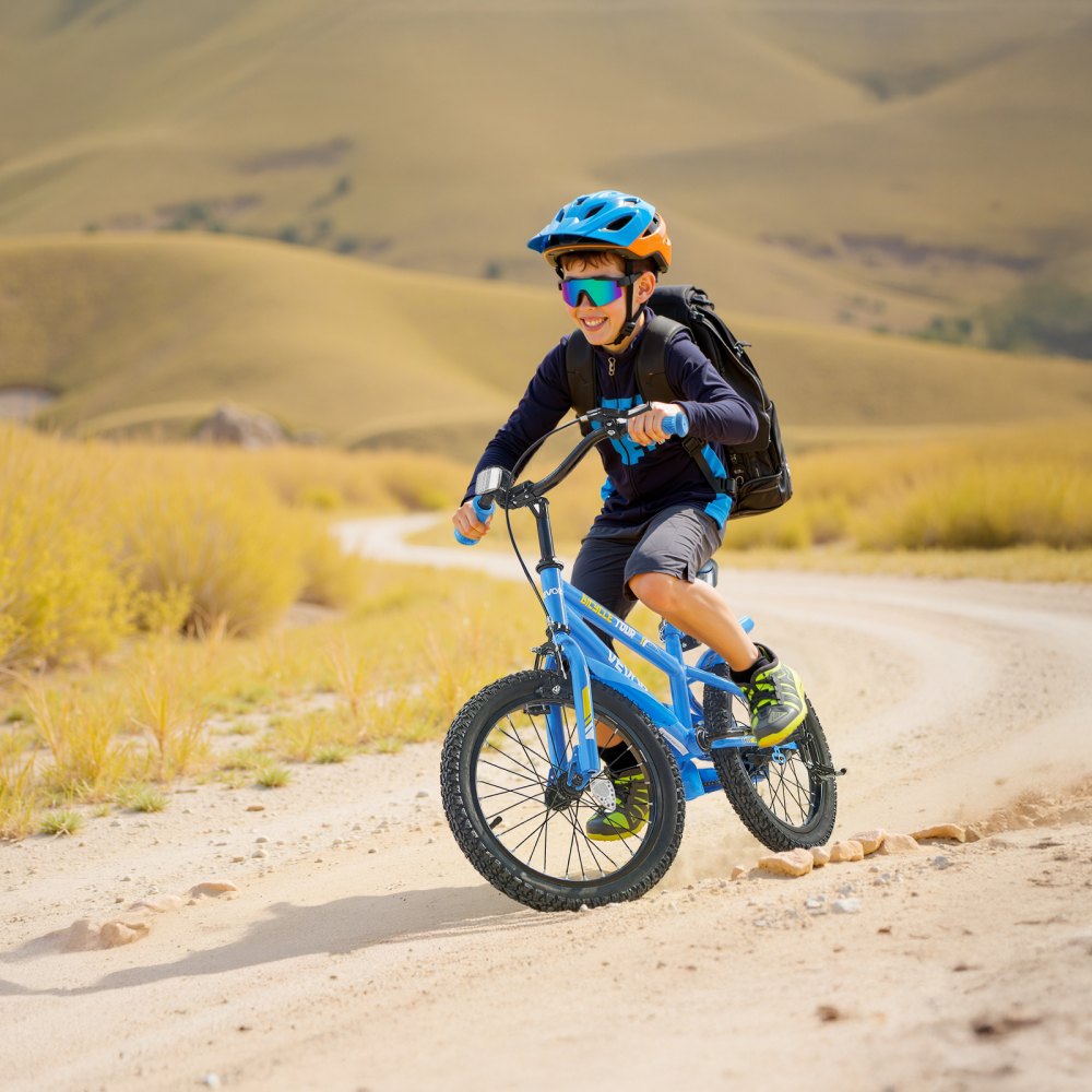 VEVOR Kids Bike, 16 Inches BMX Style Children Bicycle, Rider Height 3.28 ft - 4.27 ft, Training Wheels Included, Sturdy and Easy to Assemble, Toddler Bike for Boys & Girls Learning to Ride, Blue