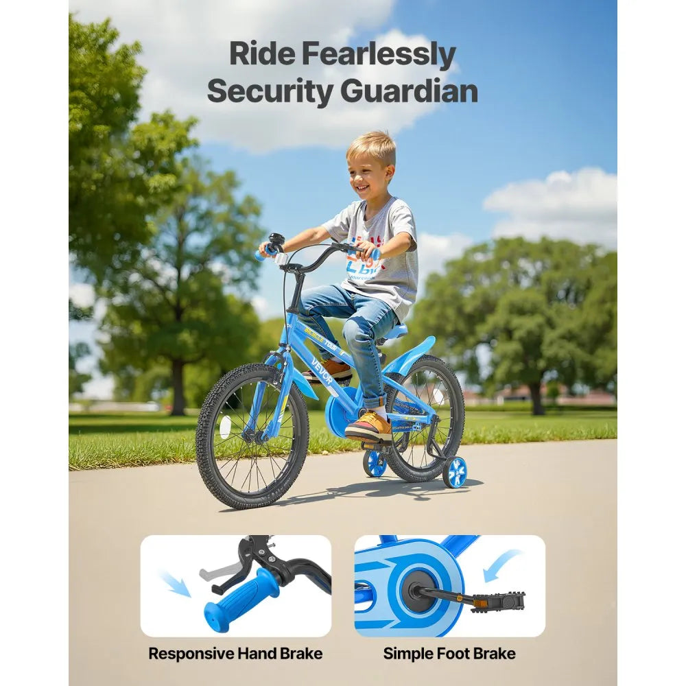 VEVOR Kids Bike, 18 Inches BMX Style Children Bicycle, Rider Height 3.61 ft - 4.59 ft, Training Wheels Included, Sturdy and Easy to Assemble, Toddler Bike for Boys & Girls Learning to Ride, Blue