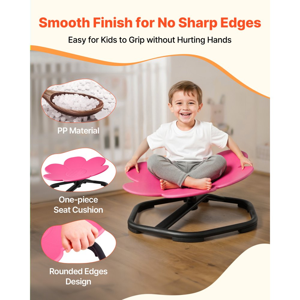 VEVOR Kids Swivel Chair, 220 lbs Capacity, Flower Shape Sensory Spinning Chair, Autistic Kids Sensory Toy Seat with Non-Slip Metal Base, Toddler Sit & Spin Seat for Coordination Balance Focus, Rose