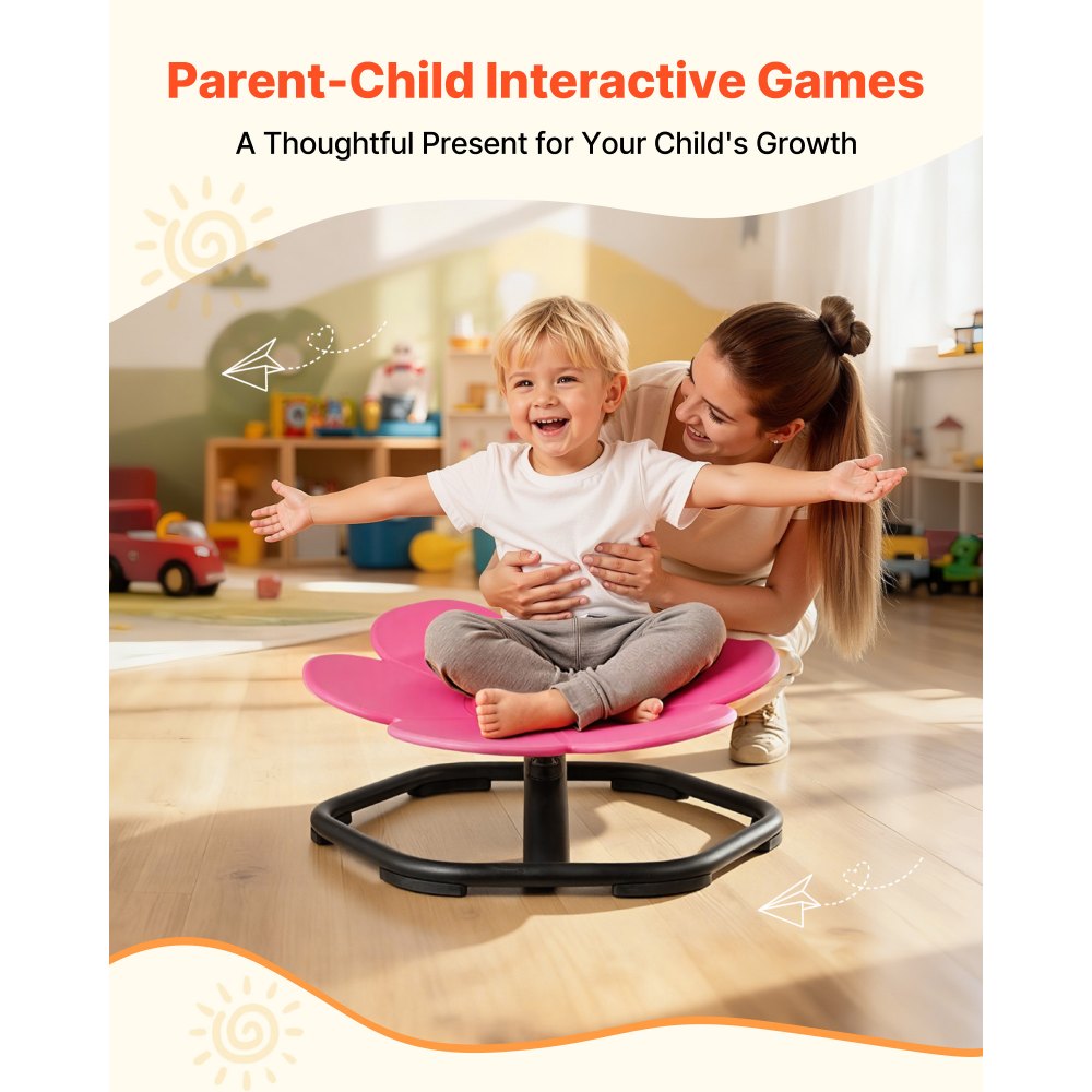 VEVOR Kids Swivel Chair, 220 lbs Capacity, Flower Shape Sensory Spinning Chair, Autistic Kids Sensory Toy Seat with Non-Slip Metal Base, Toddler Sit & Spin Seat for Coordination Balance Focus, Rose