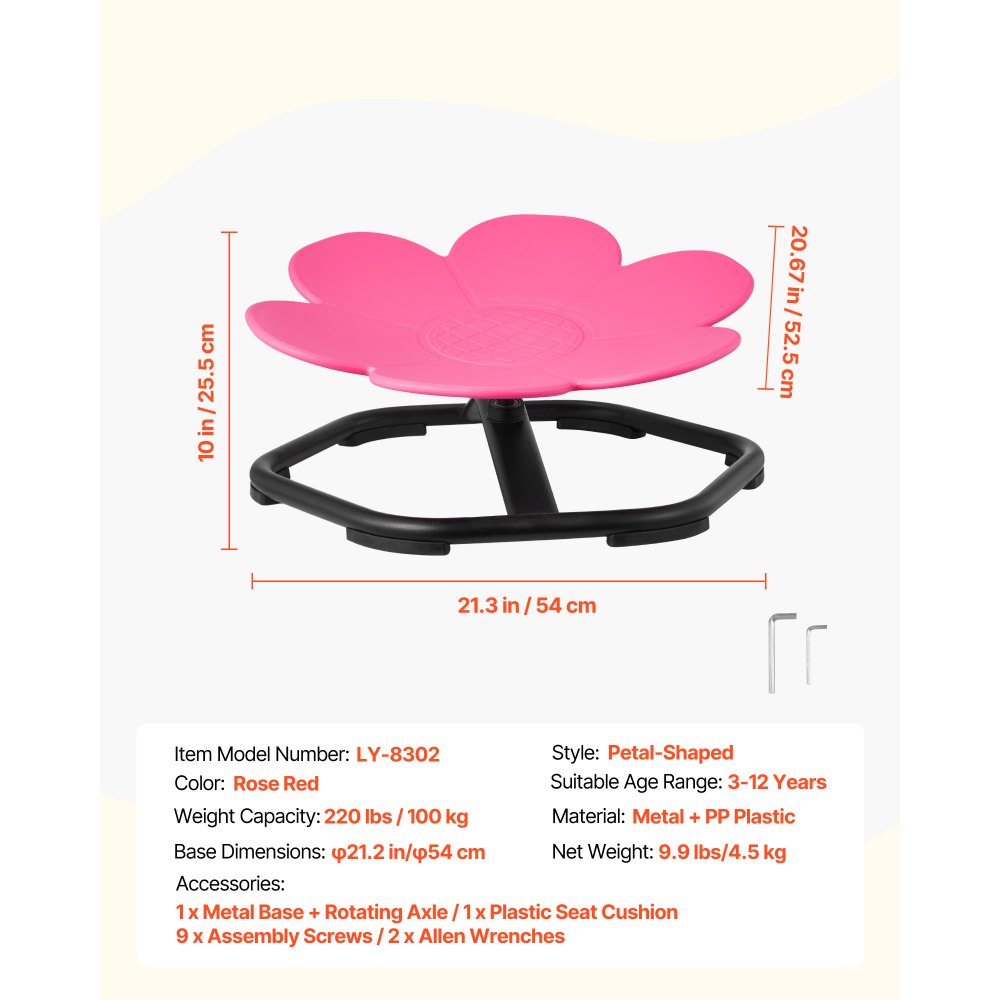 VEVOR Kids Swivel Chair, 220 lbs Capacity, Flower Shape Sensory Spinning Chair, Autistic Kids Sensory Toy Seat with Non-Slip Metal Base, Toddler Sit & Spin Seat for Coordination Balance Focus, Rose