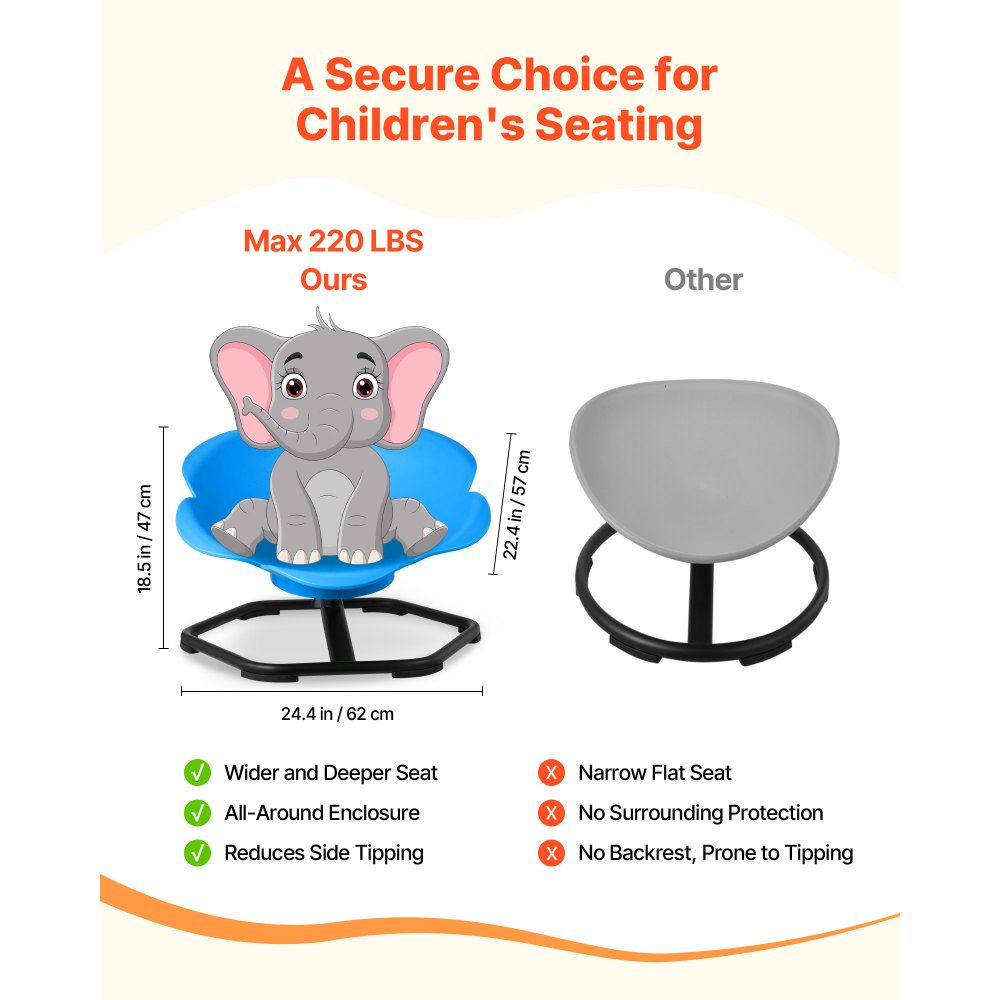 VEVOR Kids Swivel Chair, 220 lbs Capacity, Cylinder Shape Sensory Spinning Chair, Autistic Kids Sensory Toy Seat with Non-Slip Metal Base, Toddler Sit & Spin Seat for Coordination Balance Focus, Blue
