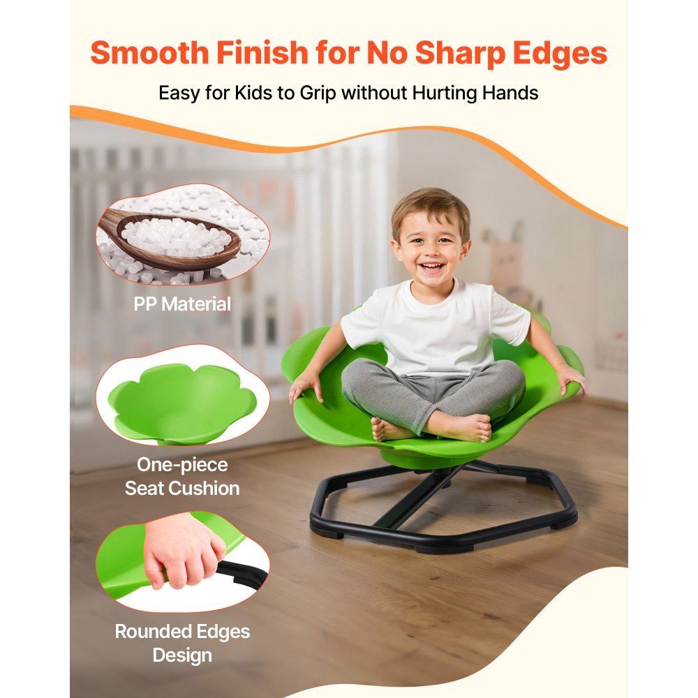 VEVOR Kids Swivel Chair, 220 lbs Capacity, Cylinder Shape Sensory Spinning Chair, Autistic Kids Sensory Toy Seat with Non-Slip Metal Base, Toddler Sit & Spin Seat for Coordination Balance Focus, Green