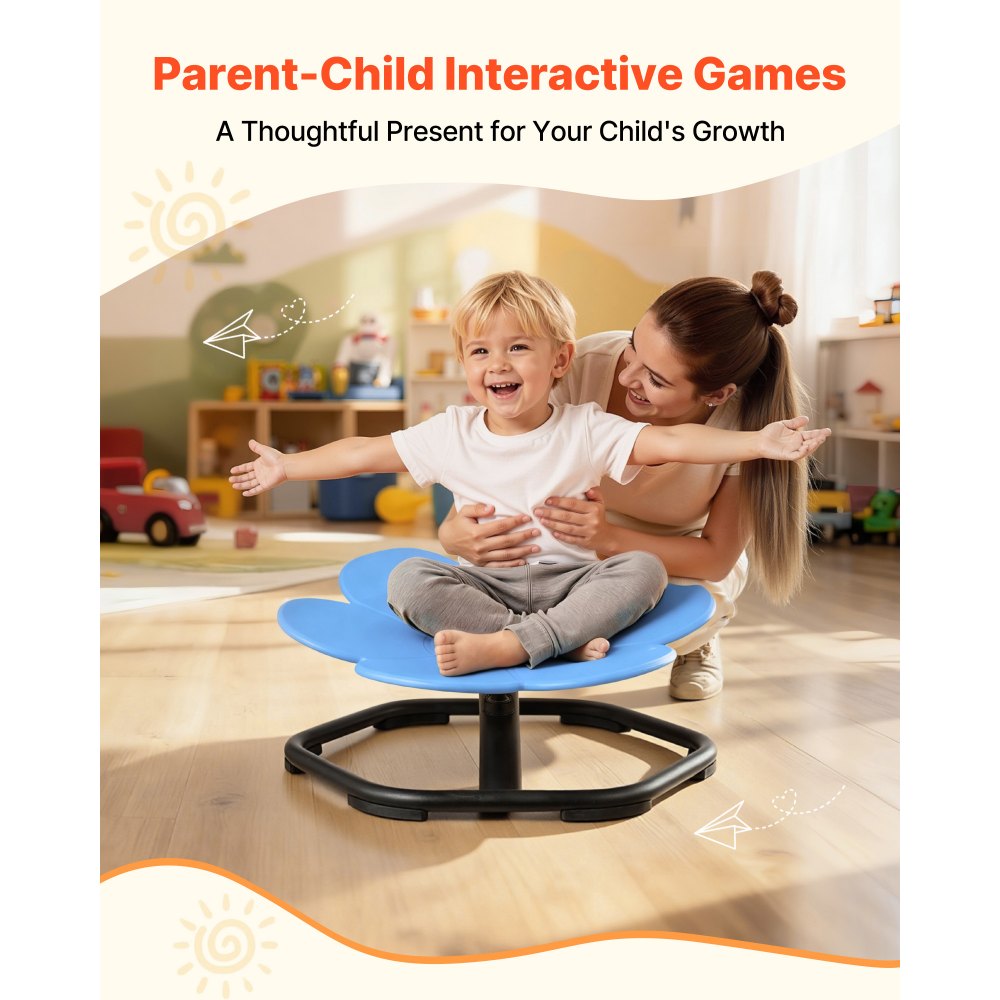 VEVOR Kids Swivel Chair, 220 lbs Capacity, Flower Shape Sensory Spinning Chair, Autistic Kids Sensory Toy Seat with Non-Slip Metal Base, Toddler Sit & Spin Seat for Coordination Balance Focus, Blue