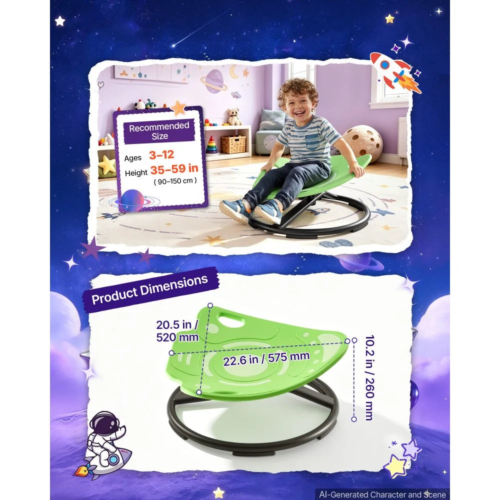VEVOR Spinning Chair for Autistic Kids Ages 3-12 Autism Sensory Toy 165 LBS, Sensory Swivel Seat for Children ADHD, Glow in the Dark, Training Body Coordination, 20.4" L x 20.5" W Rocket Shape, Green