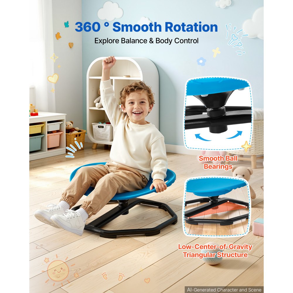 VEVOR Spinning Chair for Autistic Kids Ages 2-6 Autism Sensory Toy 110 LBS, Sensory Swivel Seat Products for Children ADHD, Training Body Coordination Balance, 16.9" L x 14" W, Rounded Shape, Blue