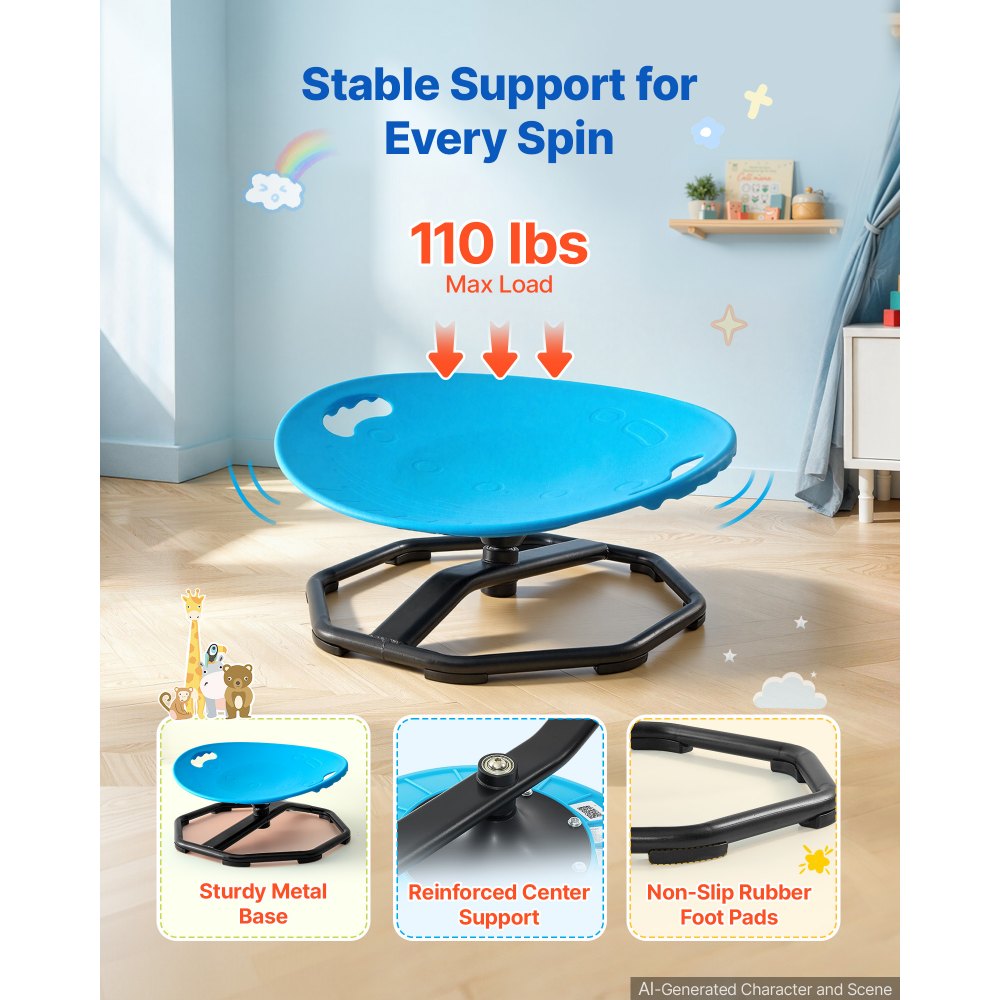 VEVOR Spinning Chair for Autistic Kids Ages 2-6 Autism Sensory Toy 110 LBS, Sensory Swivel Seat Products for Children ADHD, Training Body Coordination Balance, 16.9" L x 14" W, Rounded Shape, Blue