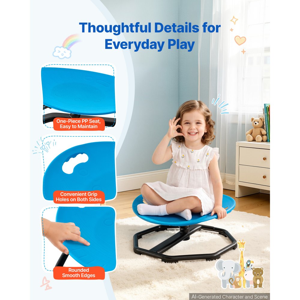 VEVOR Spinning Chair for Autistic Kids Ages 2-6 Autism Sensory Toy 110 LBS, Sensory Swivel Seat Products for Children ADHD, Training Body Coordination Balance, 16.9" L x 14" W, Rounded Shape, Blue