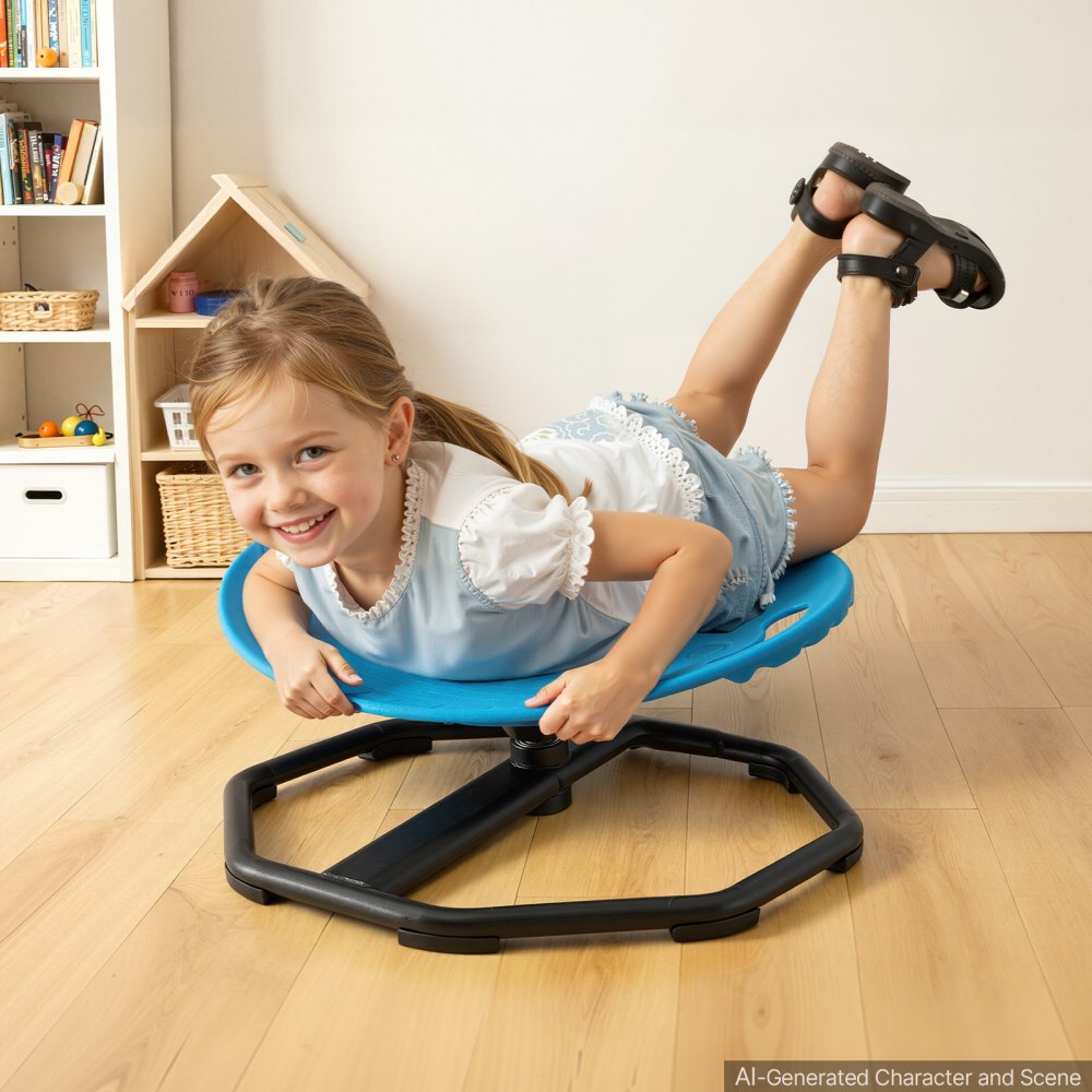 VEVOR Spinning Chair for Autistic Kids Ages 2-6 Autism Sensory Toy 110 LBS, Sensory Swivel Seat Products for Children ADHD, Training Body Coordination Balance, 16.9" L x 14" W, Rounded Shape, Blue