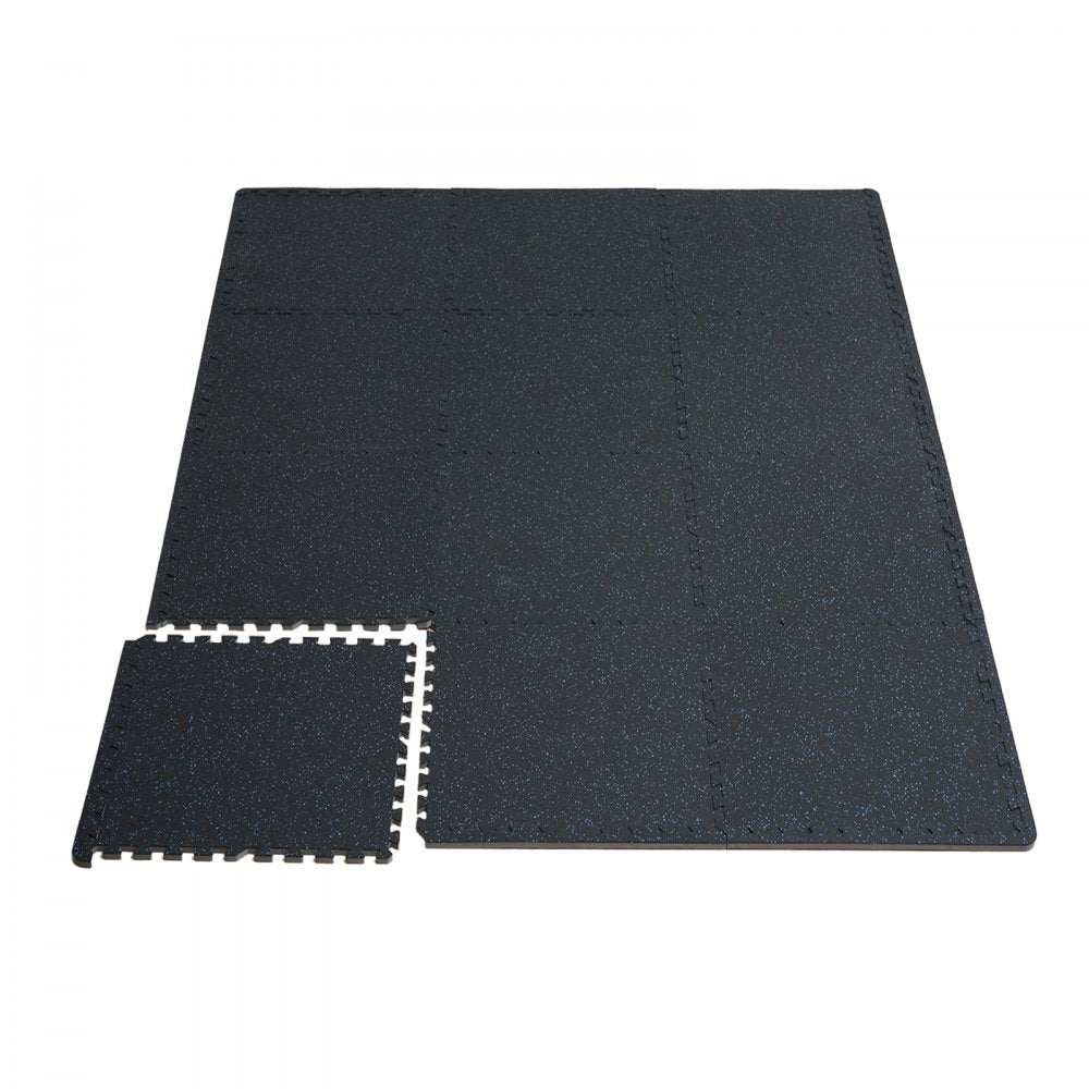 VEVOR 0.56 Inch Thick Gym Floor Mats, 12 Tiles Rubber Top with EVA Foam, 25" x 25" Gym Flooring Workout Mats with 48 sq.ft Coverage, Interlocking Puzzle Gym Mats for Gym, Home, Garage, Black & Blue