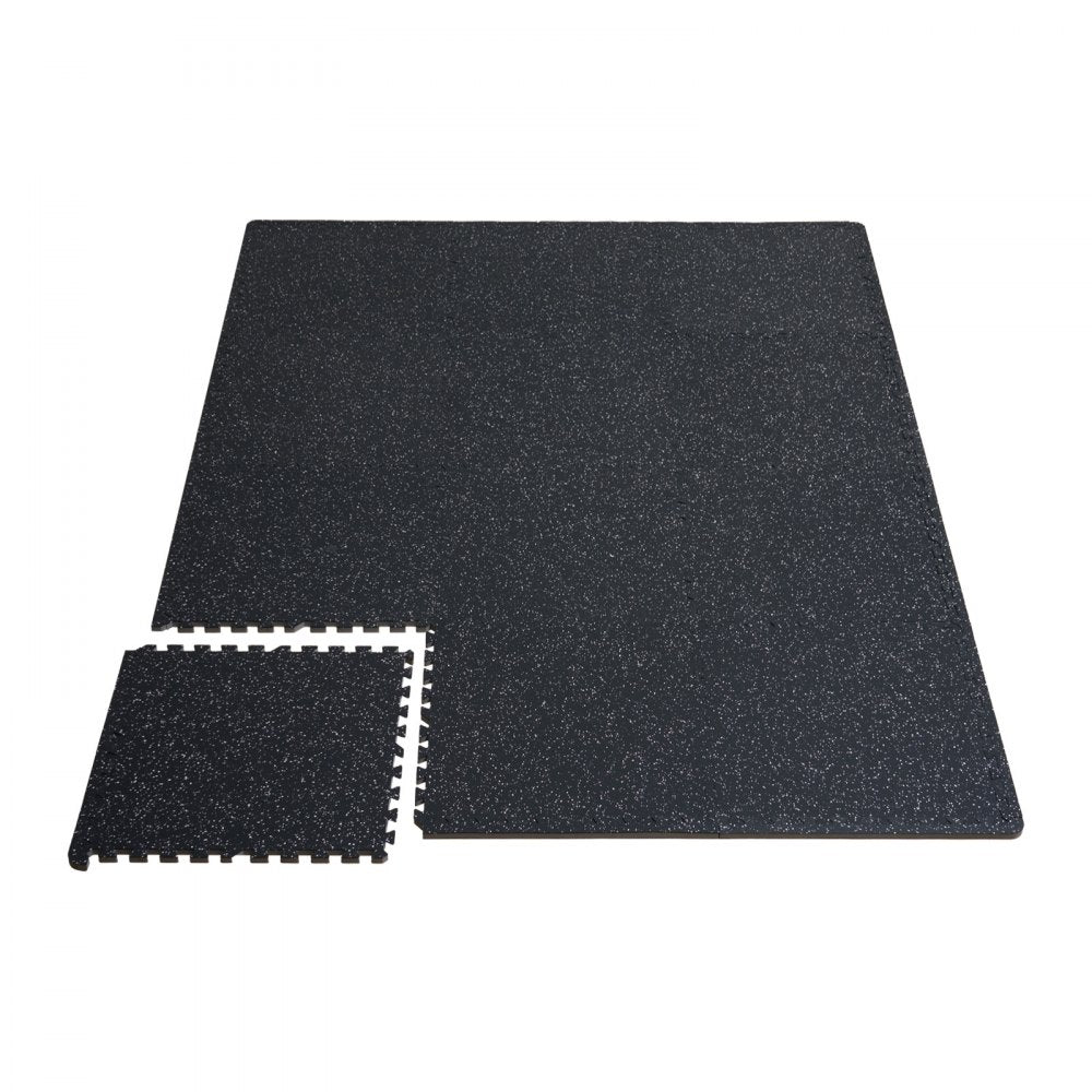 VEVOR 0.56 Inch Thick Gym Floor Mats, 12 Tiles Rubber Top with EVA Foam, 25" x 25" Gym Flooring Workout Mats with 48 sq.ft Coverage, Interlocking Puzzle Gym Mats for Gym, Home, Garage, Black & White
