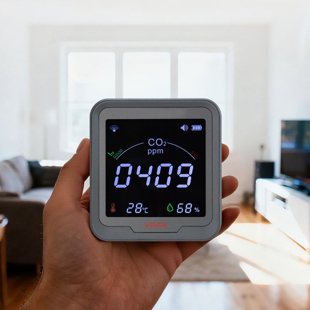 VEVOR Carbon Dioxide Monitor, CO2 Controller with Temperature and Humidity Display, NDIR Sensor Carbon Dioxide Detector, for Outdoors, Home, Office, Car, Wall-Mounted Use