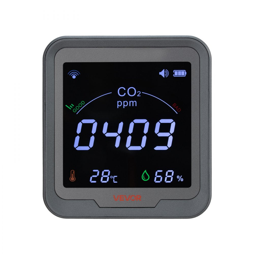 VEVOR Carbon Dioxide Monitor, CO2 Controller with Temperature and Humidity Display, NDIR Sensor Carbon Dioxide Detector, for Outdoors, Home, Office, Car, Wall-Mounted Use